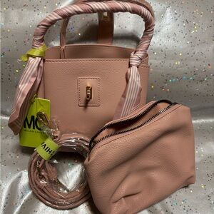 3pc Pink Handbag Set - very Soft pebbled texture w/crossbody strap